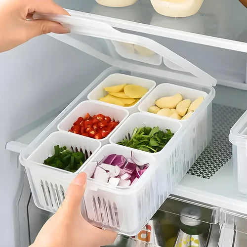 WAmigos 6 in 1 Big Box Fridge Storage Boxes Freezer Storage Containers Draining Refrigerator Food Box