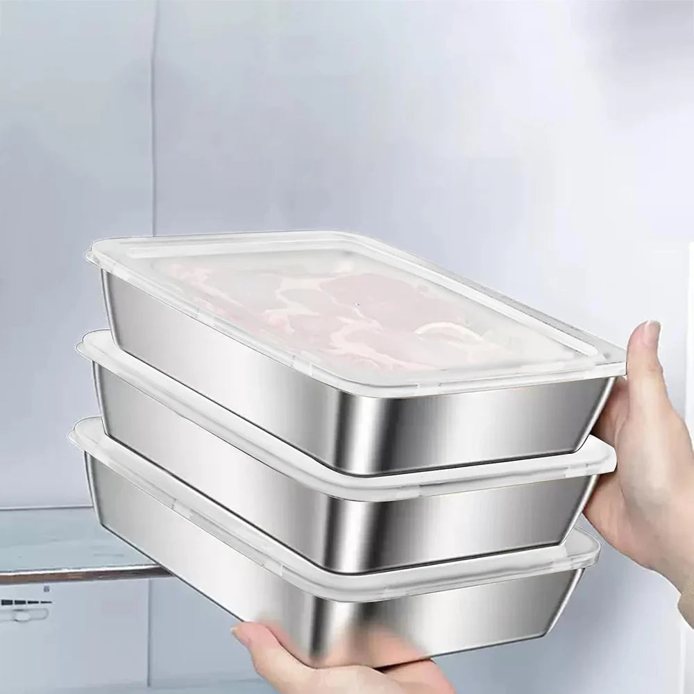 Stainless Steel Food Storage Container with Airtight Leakproof Lid – Rectangular Meal Prep Box for Lunch, Snacks, Leftovers, Baking & Meat Storage | Reusable Fridge Organizer