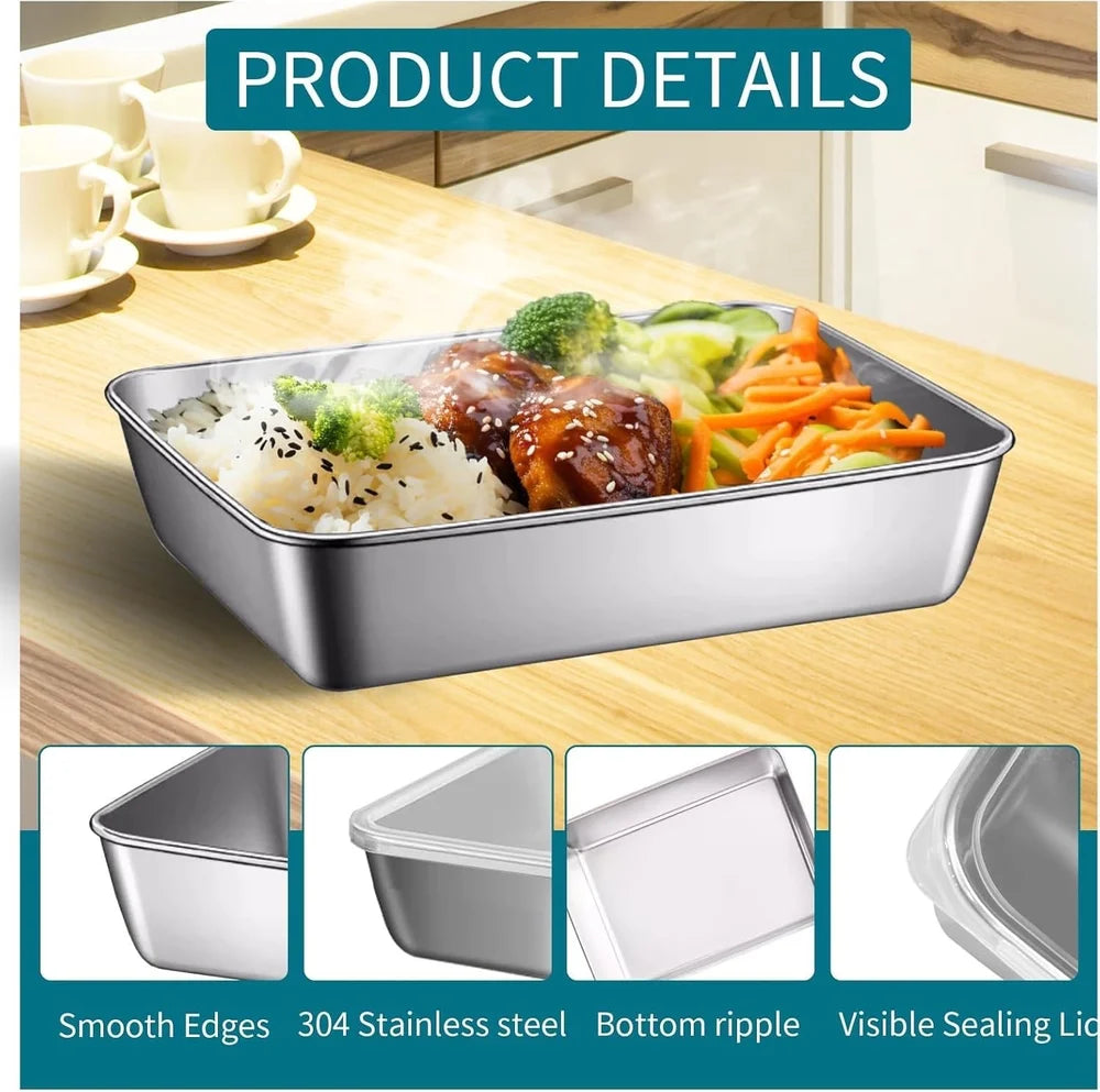 Stainless Steel Food Storage Container with Airtight Leakproof Lid – Rectangular Meal Prep Box for Lunch, Snacks, Leftovers, Baking & Meat Storage | Reusable Fridge Organizer